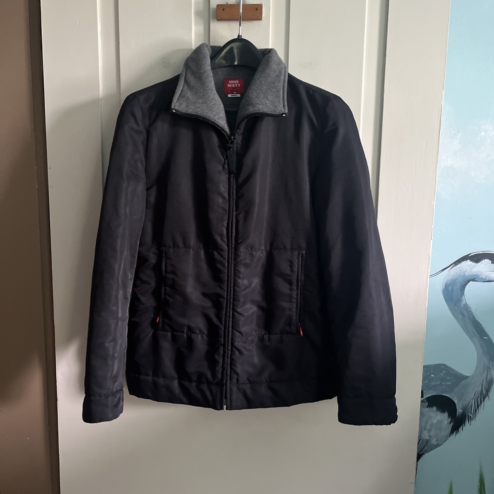 Miss Sixty Vintage Y2K Black Fleece Lined Jacket Coat Womens Size Small S